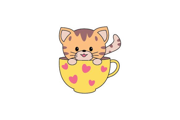 Brown Tabby Cat in a Cup, Cartoon