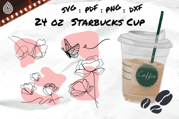 Line Flower Butterfly Coffee Cup Design